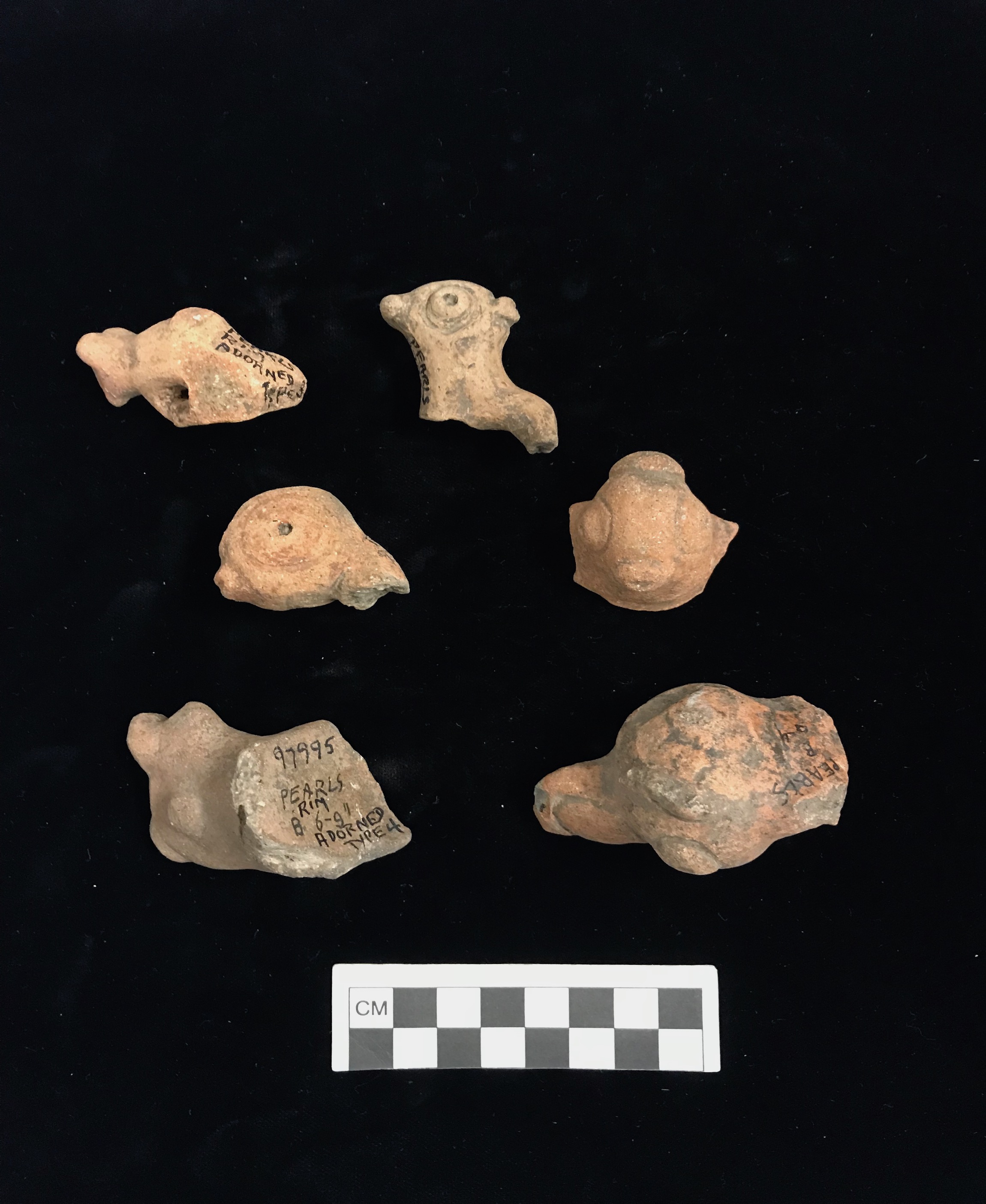 Plate IV. PEARLS RIM ADORNED SHERDS (Sub-types 3 and 4). FLMNH Acc. 97992, 97993, 97994, 97995, and 97996.