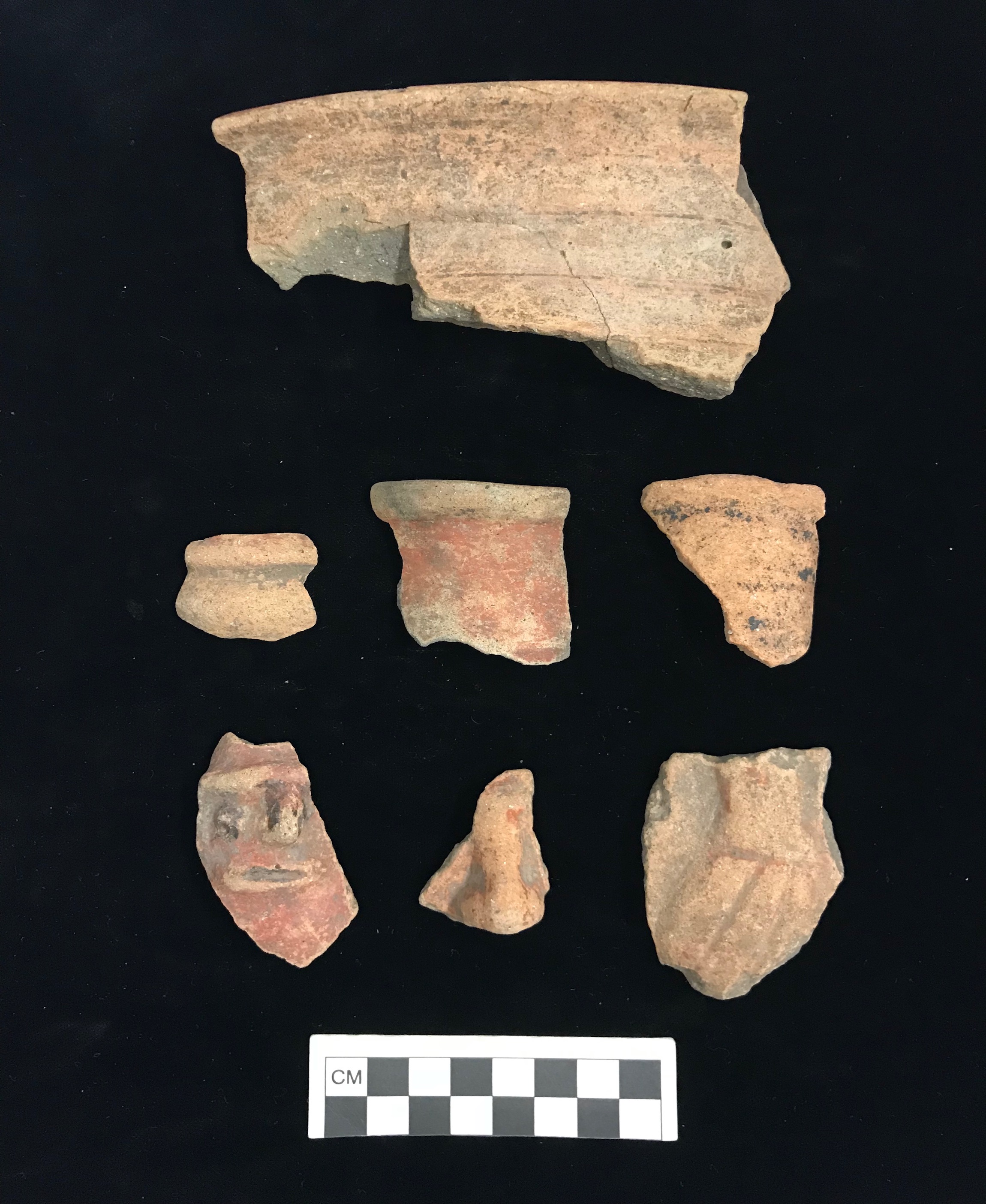 Plate XIII. SIMON NECK DECORATED AND PEARLS WATER BOTTLE SHERDS. FLMNH Acc. Nos. 98002, 97990, 97994, 97995, and 97996.